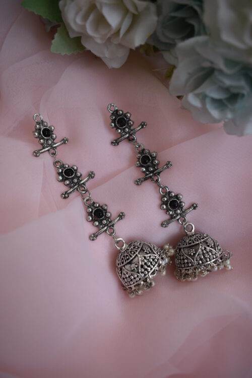 Beautiful Big German Silver Oxidised Chandelier jhumka earrings