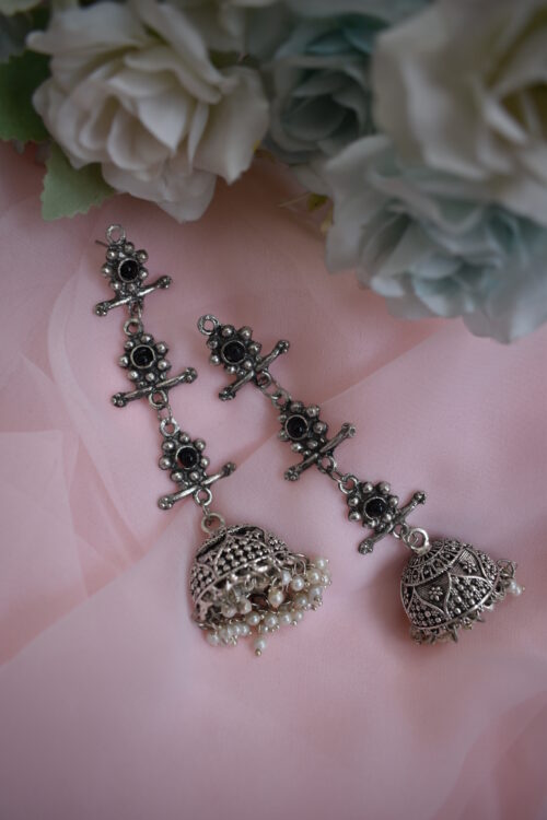 Beautiful Big German Silver Oxidised Chandelier jhumka earrings