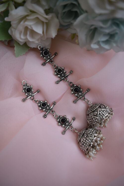 Beautiful Big German Silver Oxidised Chandelier jhumka earrings