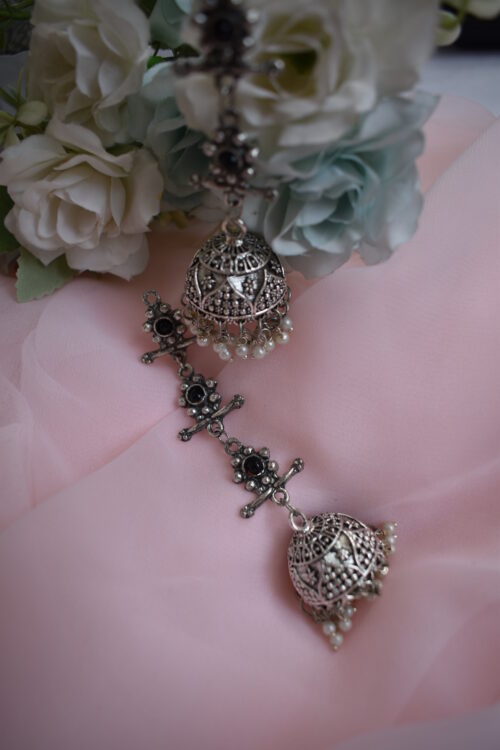 Beautiful Big German Silver Oxidised Chandelier jhumka earrings