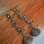 German Silver Oxidised Tassel Jhumka Earrings