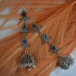 German Silver Oxidised Multicolor Tassel Jhumka Earrings
